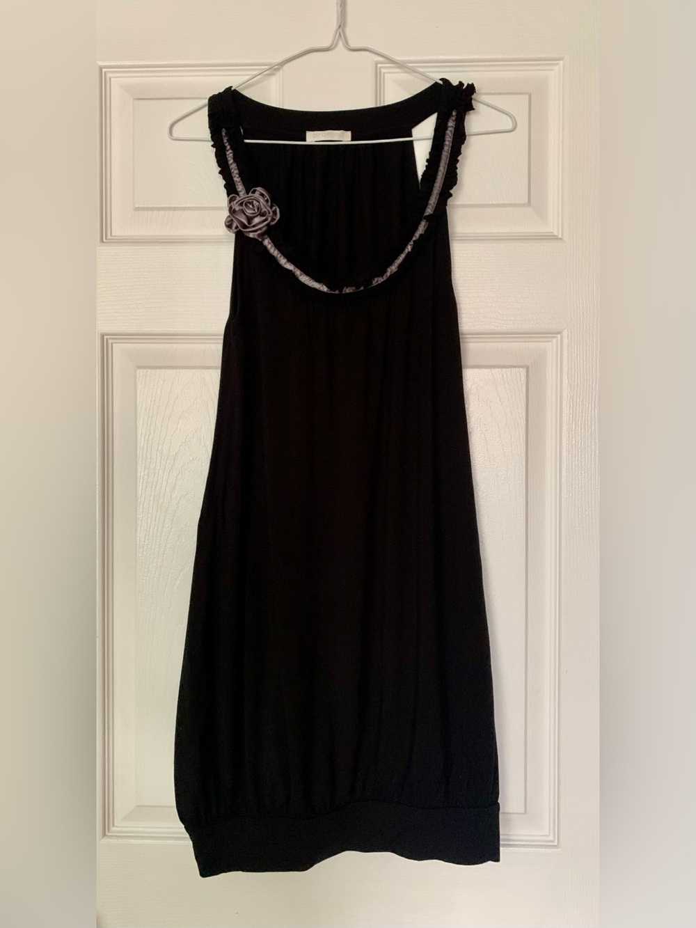 Y2K Promod Whimsigoth Black Ruffle Rosette Bubble Hem Tunic Dress